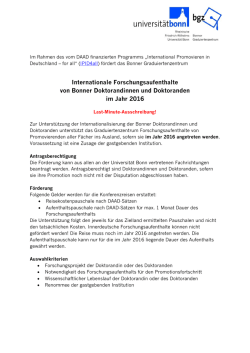 Internationale Forschungsaufenthalte von Bonner Doktorandinnen