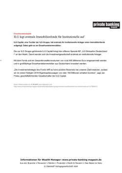 ILG legt erstmals Immobilienfonds f&uuml;r Institutionelle auf