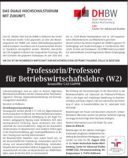 Professorin/Professor für Betriebswirtschaftslehre (W2)