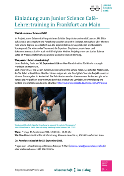 Einladung zum Junior Science Cafe - Lehrertraining in Frankfurt am