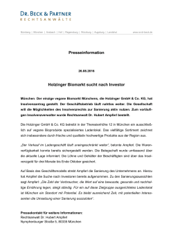 Presseinformation Holzinger Biomarkt sucht nach Investor