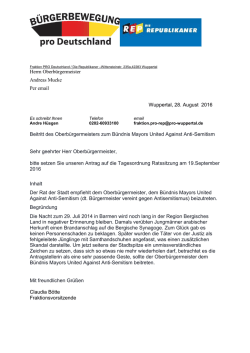 Herrn Oberb&uuml;rgermeister Andreas Mucke Per email Wuppertal, 28