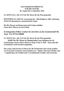 Gottesdienstordnung 28. August