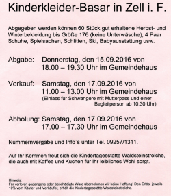Kinderkleiderbasar am Samstag, 17.09.2016