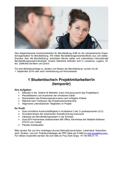 Inserat Studentische/n Projektmitarbeiter/in