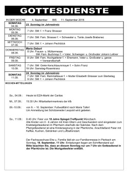 IN DER WOCHE 4. September BIS 11. September 2016 SONNTAG