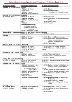 Gottesdienste in der Woche vom 27. August