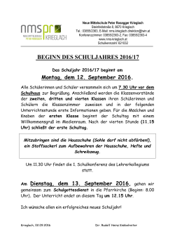 Schulbeginn 2016/2017  - Neue Mittelschule Krieglach