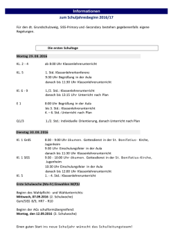 Informationen zum Schuljahresbeginn 2016/17