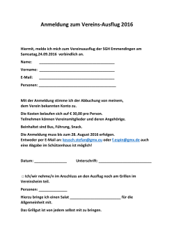 Anmeldung zum Vereins-Ausflug 2016