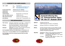 Ausschreibung des 31. Schwarzacher Open 20. bis 27. August 2016