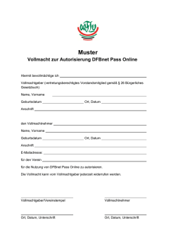 Muster Vollmacht zur Autorisierung DFBnet Pass Online