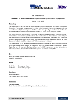 10. ÖPNV-Forum „Der ÖPNV in 2030 – Herausforderungen und