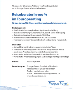 ReiseberaterIn 100% im Touroperating