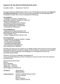 Ingenieur f&uuml;r den Bereich Elektrotechnik (m/w)