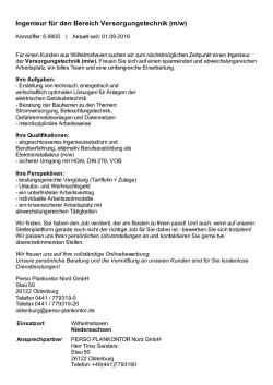 Ingenieur f&uuml;r den Bereich Versorgungstechnik (m/w)