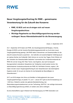 Neuer Vergütungstarifvertrag für RWE – gemeinsame