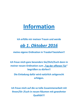 Ab 01. Oktober 2016 neue Ordination in Trasdorf!