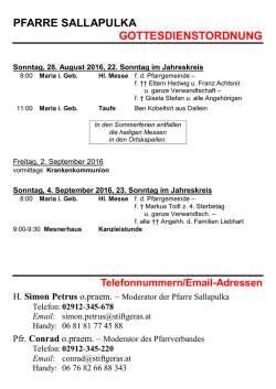 Gottesdienstordnung 28.08.2016 - Wallfahrtskirche Maria im Gebirge