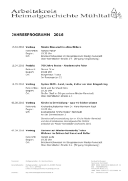jahresprogramm 2016 - Heimatgeschichte M&uuml;hltal
