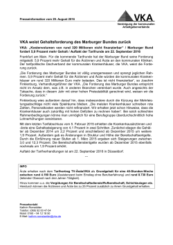 VKA weist Gehaltsforderung des Marburger Bundes
