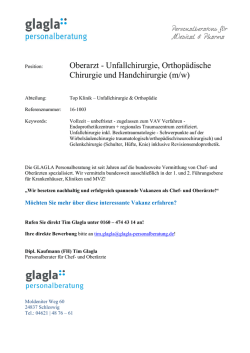 Unfallchirurgie, Orthopädische Chirurgie und Handchirurgie (m/w)