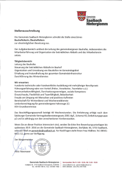 Stellenausschreibung Bauhofleiterin / Bauhofleiter in der Gemeinde