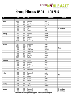 Group Fitness 05.09. &ndash; 11.09.2016