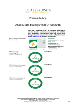 Assekurata-Ratings vom 01.09.2016 - Assekuranz-INFO