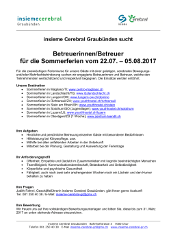 Betreuerinnen/Betreuer für die Sommerferien vom 22.07. – 05.08.2017