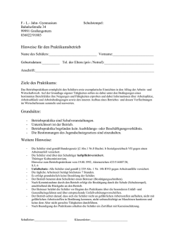 Hinweise f&uuml;r den Praktikumsbetrieb Ziele des Praktikums