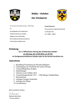 Einladung zur Ortsbeiratssitzung Kohden am 12.09.2016