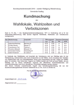 Kundmachung Wahllokale, Wahlzeiten