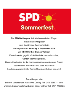 Die SPD Badbergen l&auml;dt alle interessierten B&uuml;rger, Freunde und