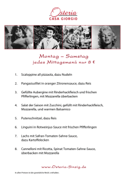 Mittagsmenü - Die Osteria Casa Giorgio in Sinzig