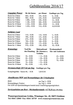 Winterlager - Kran Preisliste 2016-17