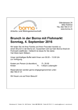 Brunch in der Borna mit Flohmarkt Sonntag, 4. September 2016