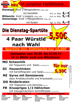 Dienstag - Spart&uuml;te