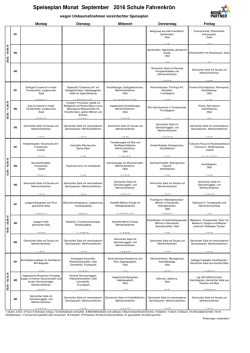 Speiseplan Monat September 2016 Schule Fahrenkrön