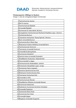 Anlage 2: Liste der antragsberechtigten Hochschulen 1
