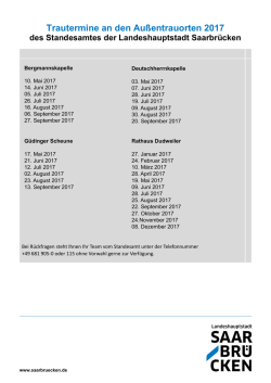 Trautermine an den Außentrauorten 2017