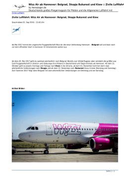 Wizz Air ab Hannover: Belgrad, Skopje Bukarest