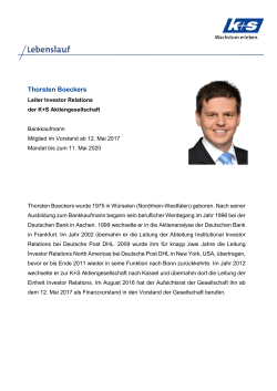 Thorsten Boeckers - K+S Aktiengesellschaft