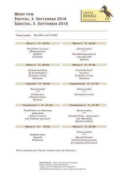 menu vom freitag, 2. s eptember 2016 samstag, 3. s eptember 2016