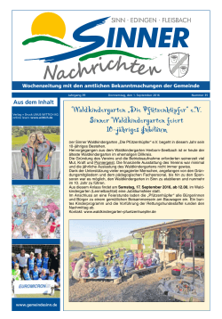 Sinner Nachrichten Nr. 35 vom 01.09.2016