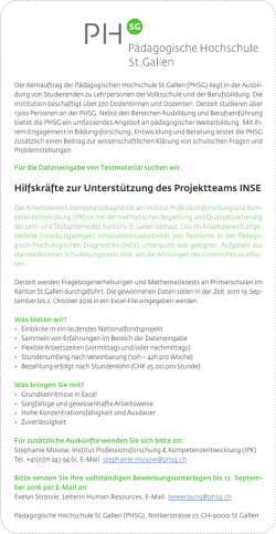 Hilfskr&auml;fte zur Unterst&uuml;tzung des Projektteams INSE