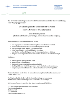 Marne Sonnenstrahl - ab 01.11.2016 oder später (25 Std., befristet).
