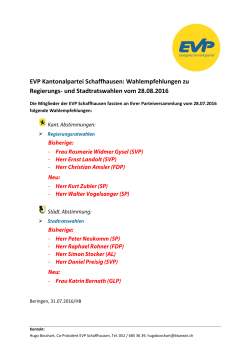 und Stadtratswahlen 2016 - EVP Kanton Schaffhausen