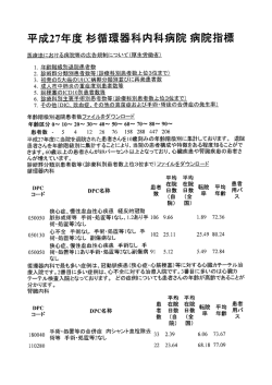 平成27年度 杉循環器科内科病院 病院指標