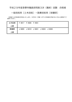 平成29年度多摩市職員採用第3次（最終）試験 合格者 一般技術系